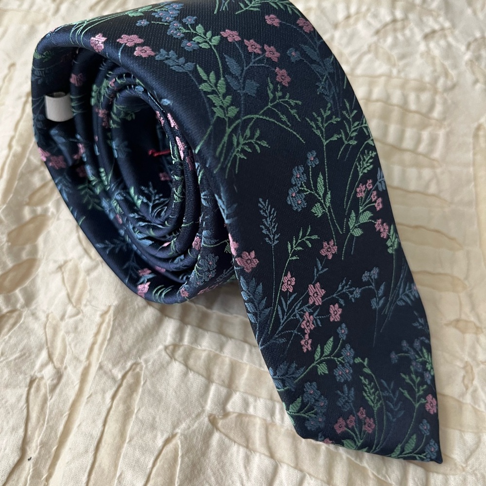 Bar III Navy and Pink Floral Tie
